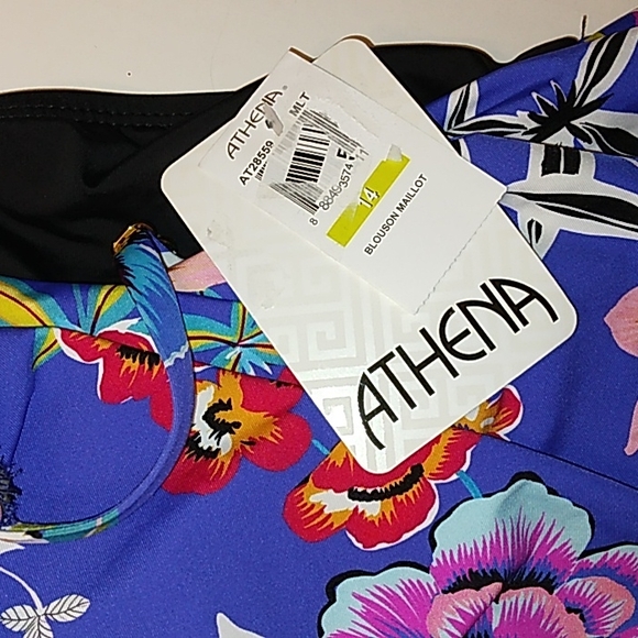 NWT ATHENA~ Plus Size~Mexicano Flower Print Cowl neck Blouson 1 pc Swimsuit~14 - Picture 4 of 9